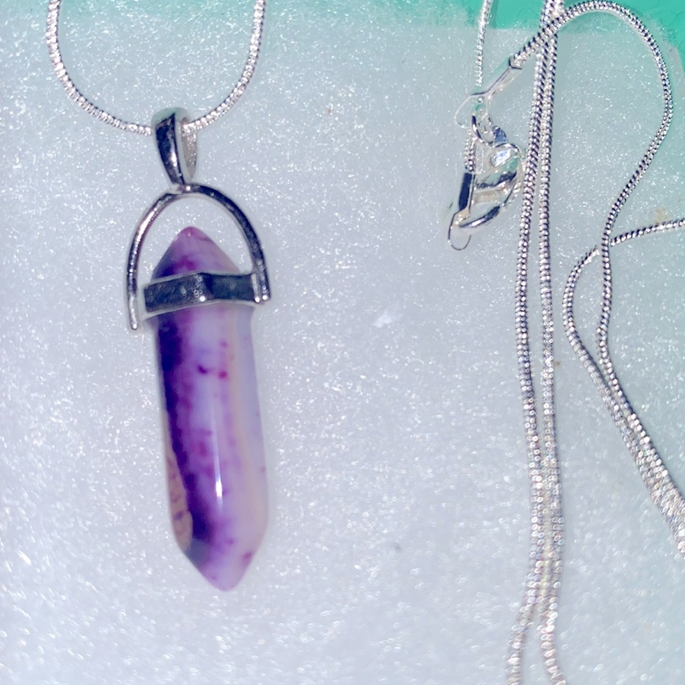 Boho hippie Sterling Silver Amethyst Swirl 24” necklace